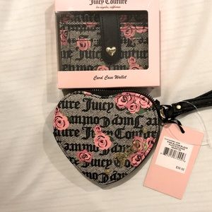Juicy couture Pleats Please HEART ZIP AROUND COIN PURSE WRISTLET & Wallet ! NWT